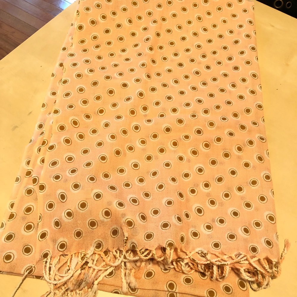 J crew wool blend peach polka dot scarf fringe